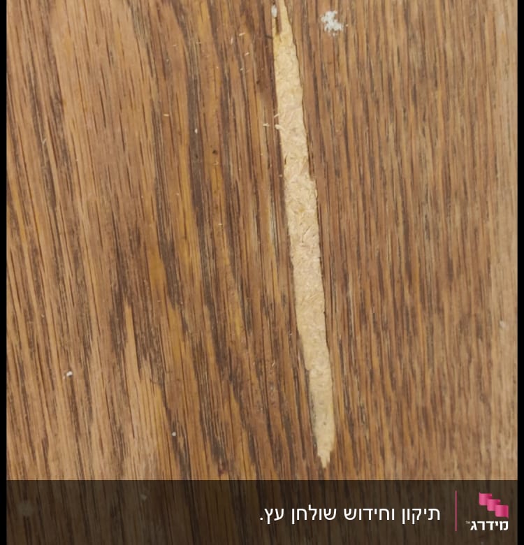 שריטה ארוכה בעץ עם סימני שחיקה